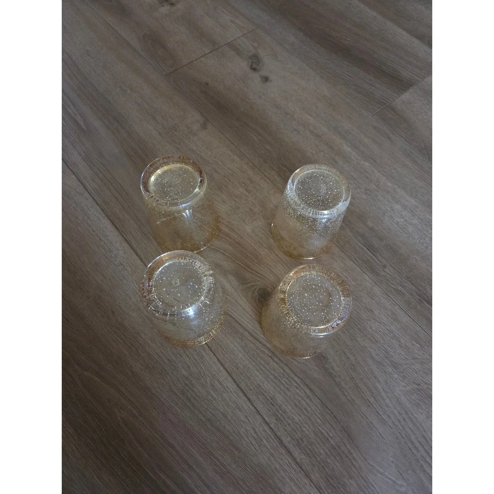 Vintage MCM Amber Seeded Bubble Hand Blown Whiskey Glasses Tumblers Set of 4
